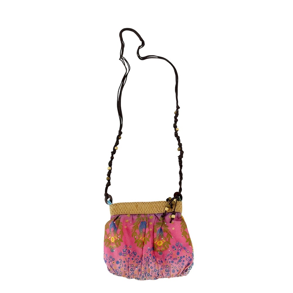 Cappelli‎ Floral Crossbody Bag Pink Yellow Beaded Sequin Y2K Boho Fairy Festival